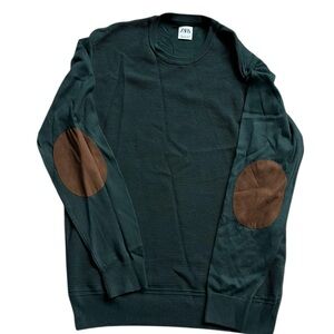 ZARA Crewneck Sweater with Front Waffle Texture and Brown Elbow Patches Size L